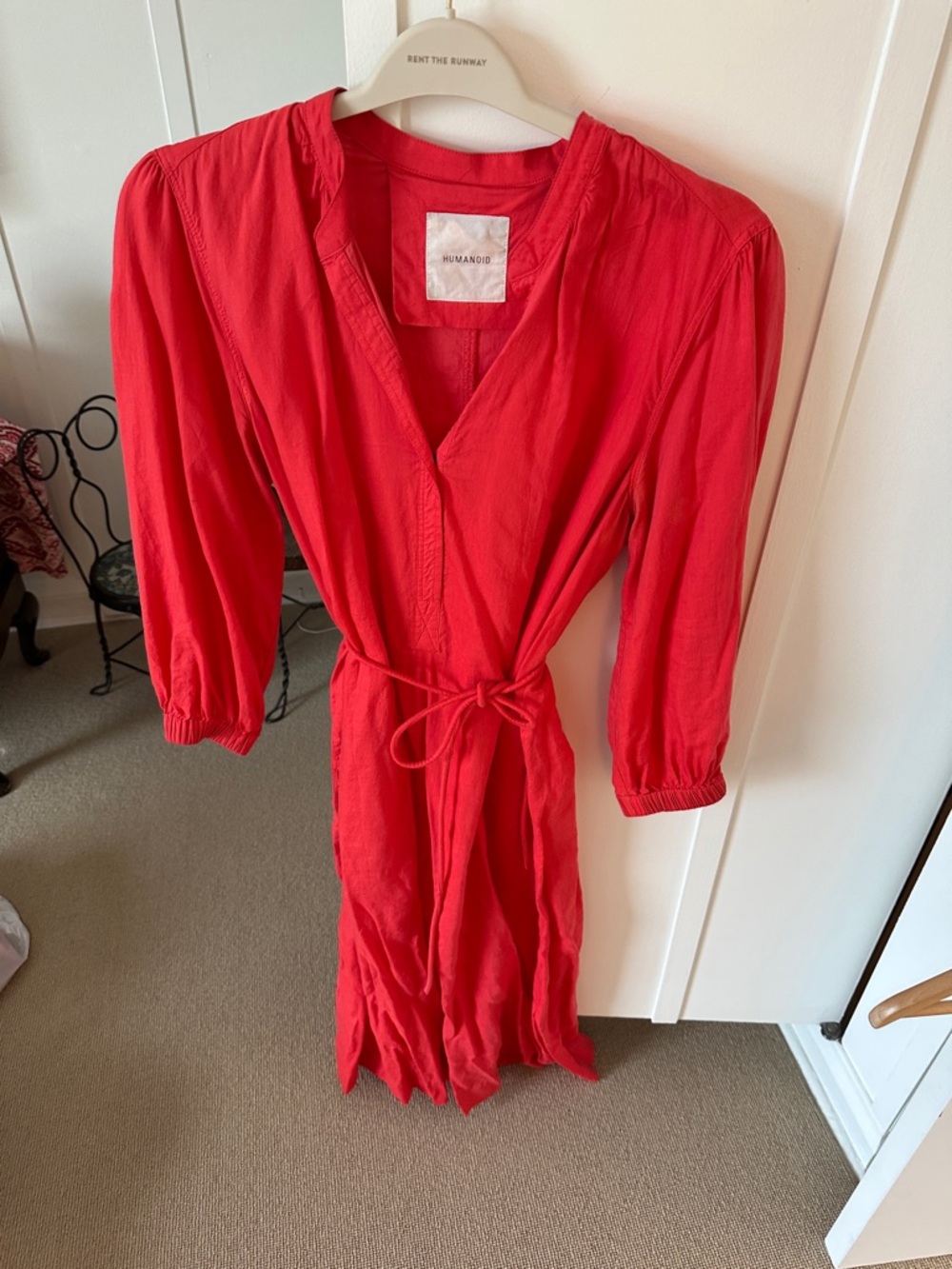 Humanoid Red Midi Wrap Dress - Timeless V-Neck Style